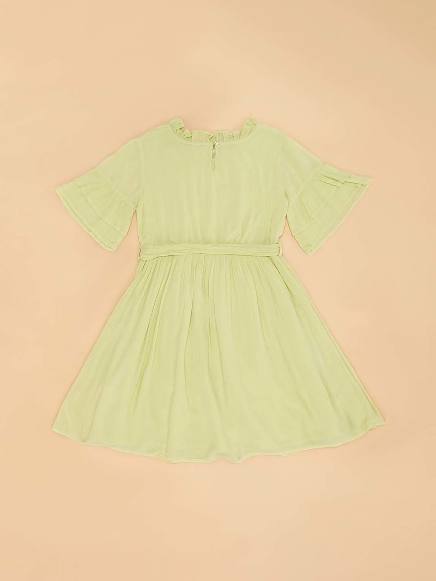 YU by Pantaloons Kids Lime Yellow Cotton Flared Fit Dress