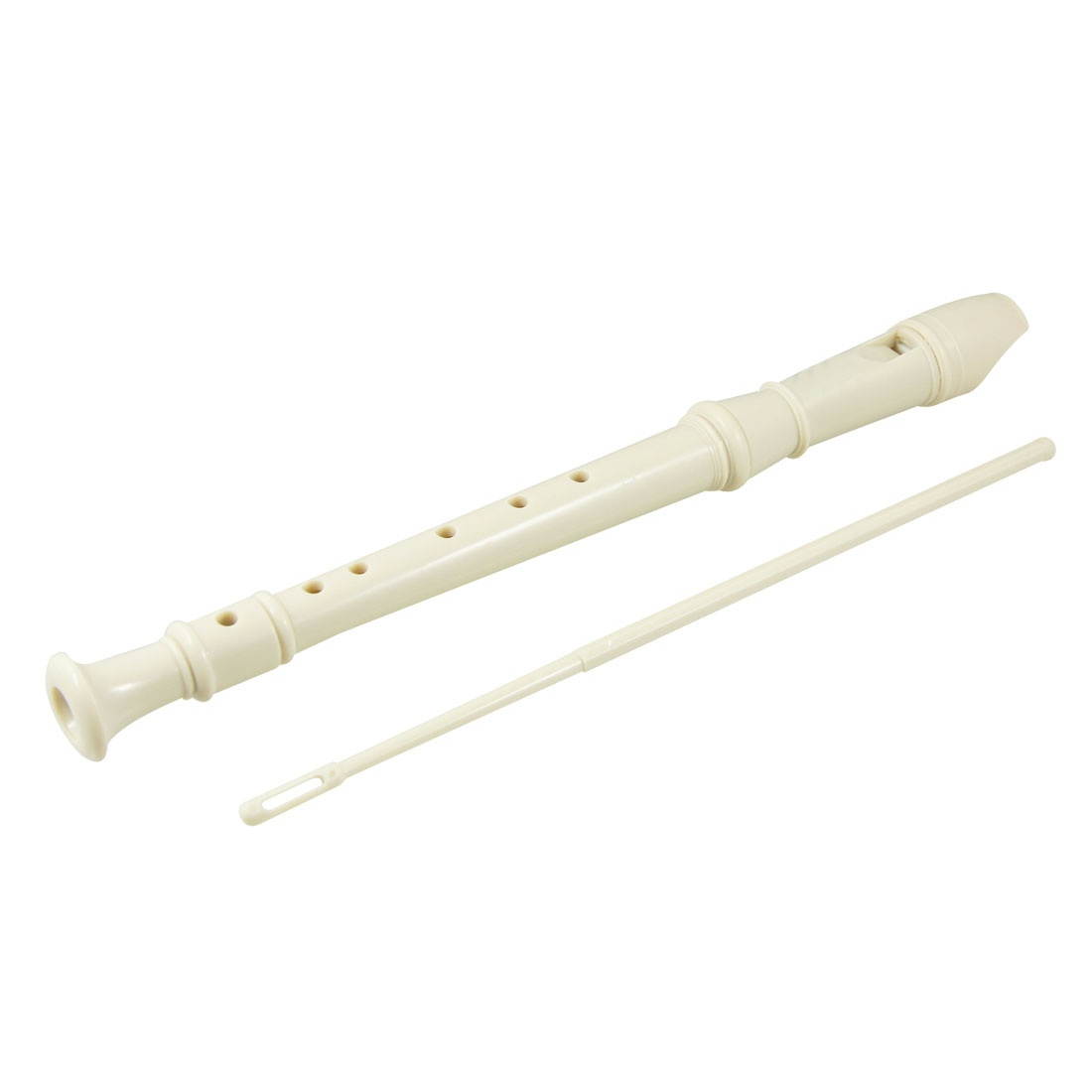 Student Portable Plastic 8 Holes Flute Soprano Recorder w Cleaning Rod Off White