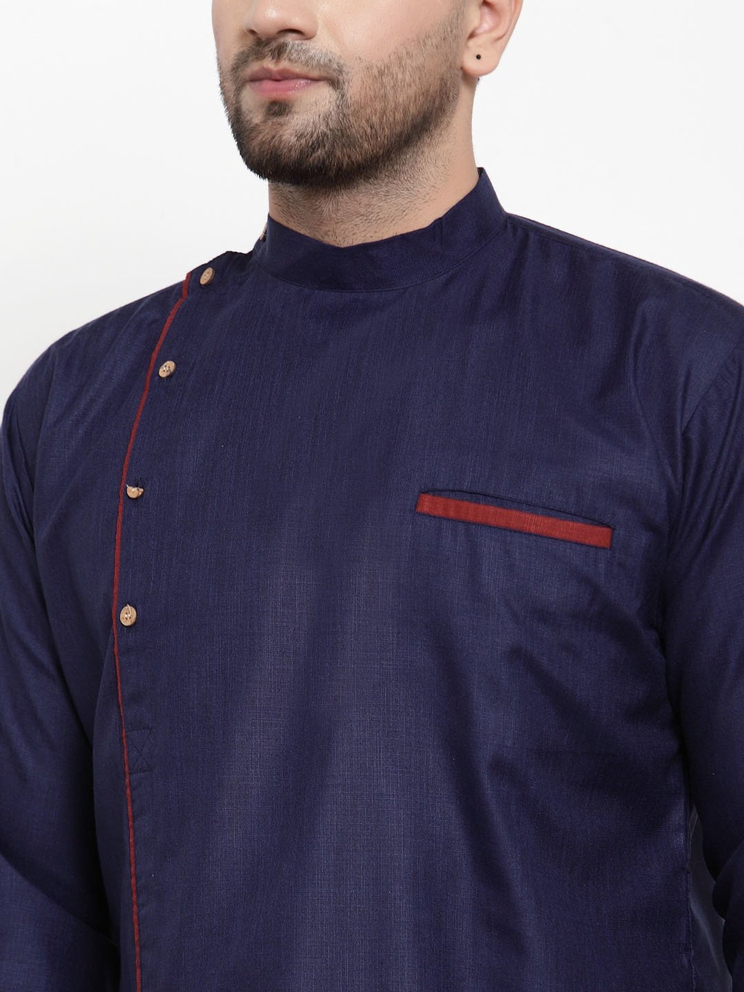 Benstoke Navy Regular Fit Short Kurta