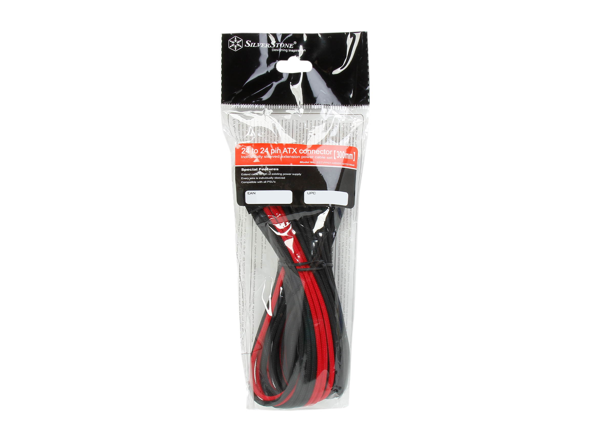 Silverstone PP07-MBBR Motherboard 24pin Connector Sleeved Extension Power Supply Cable