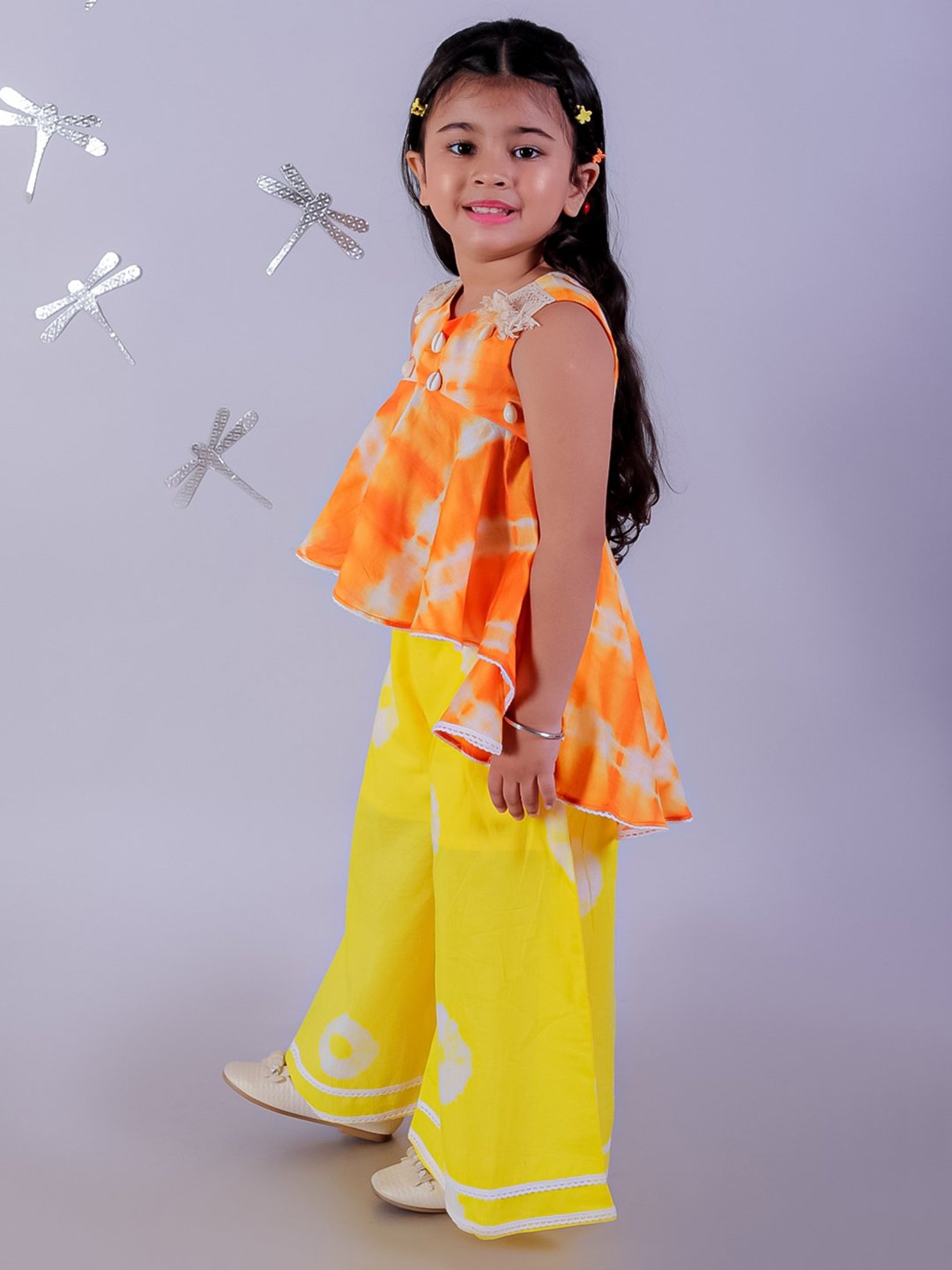 Lil Drama Kids Orange & Yellow Tie Dye Top with Plazzos