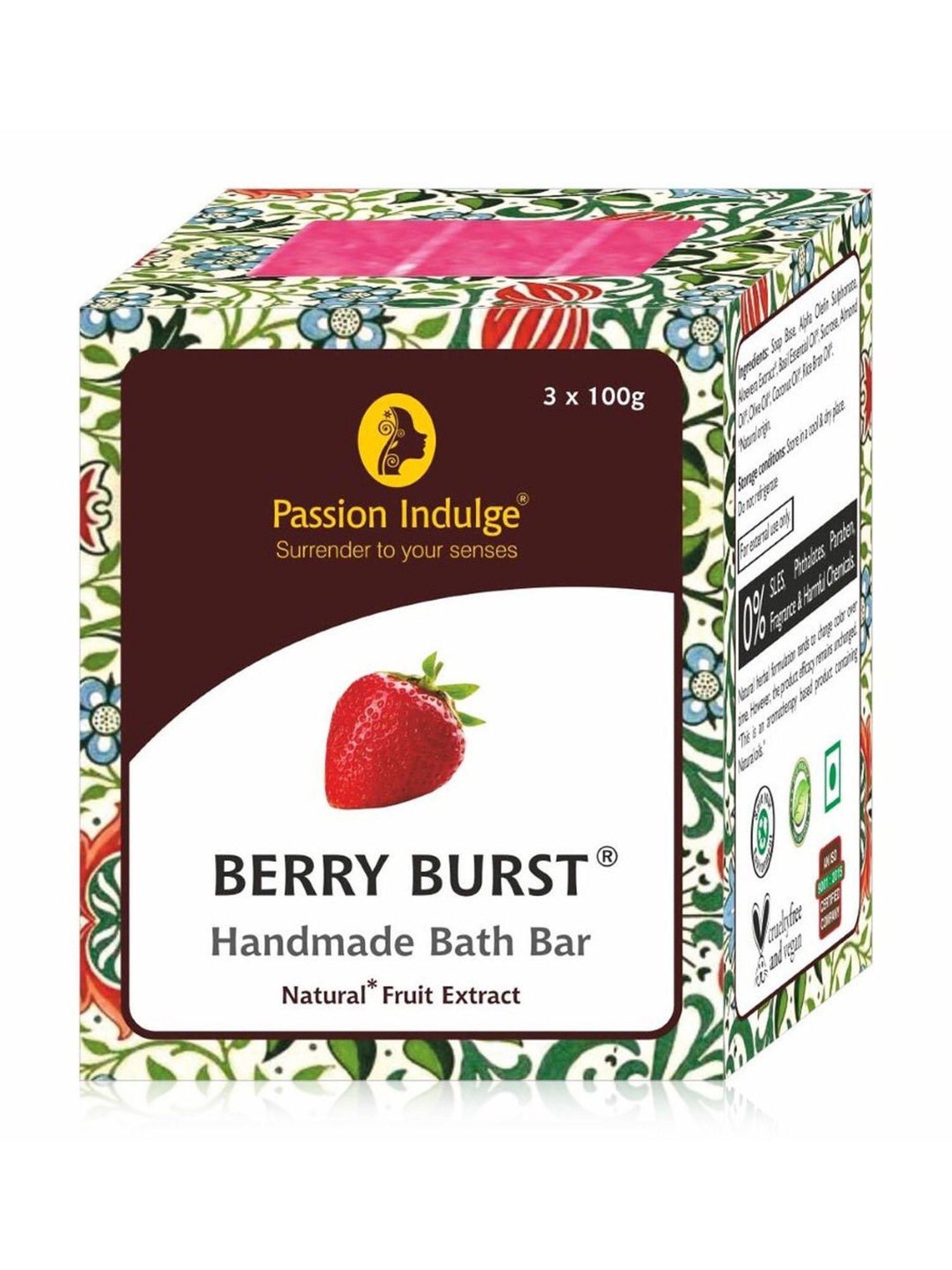Passion Indulge Natural Handmade Bath Bar Soap Berry Burst - 300 gm (Pack of 3)