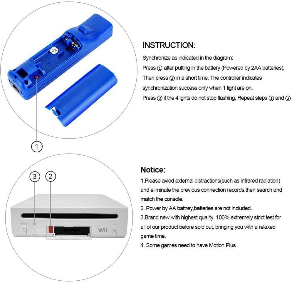 AndThere Wii Remote Controller with Build-in Motion Sensor Plus for Nintendo Wii, Wii U Remote Motion Plus Controller with Silicon Cover Wristband,Red