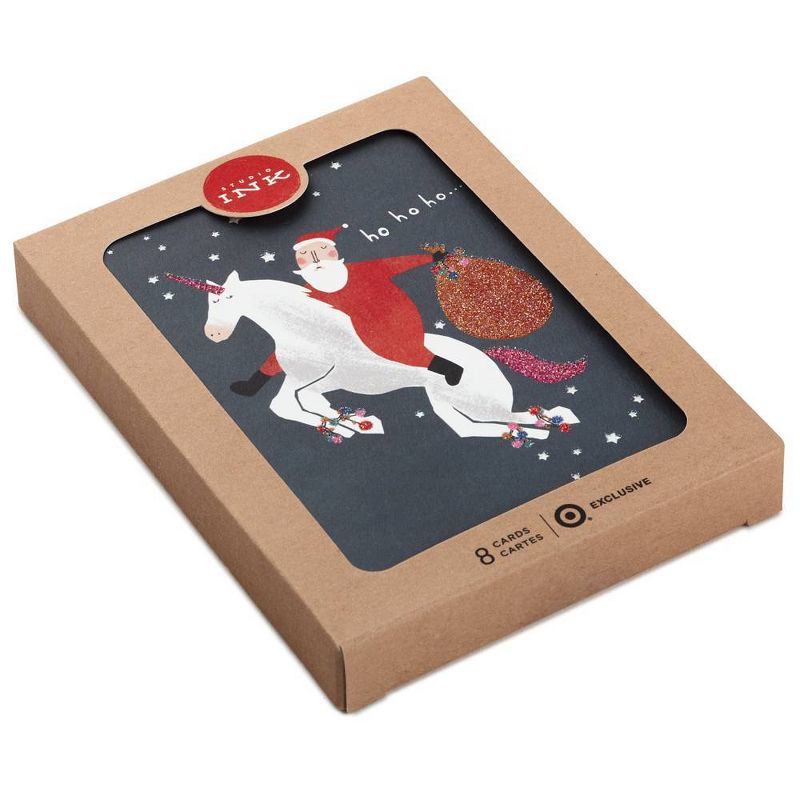 8ct Hallmark Santa Riding Unicorn Christmas Greeting Cards
