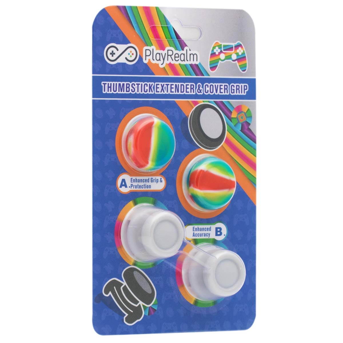 FPS Thumbstick Extender Rubber Silicone Grip Cover 2 Sets for PS5 Dualsenese & PS4 Controller (Rainbow)