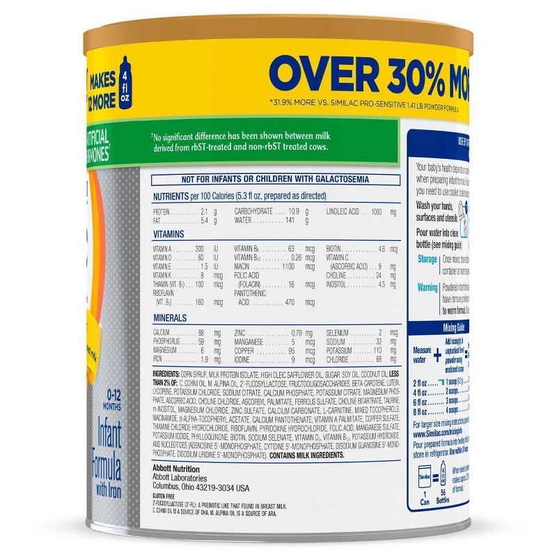 Similac Pro-Sensitive Non-GMO Infant Formula with Iron Powder - 119.2oz Total