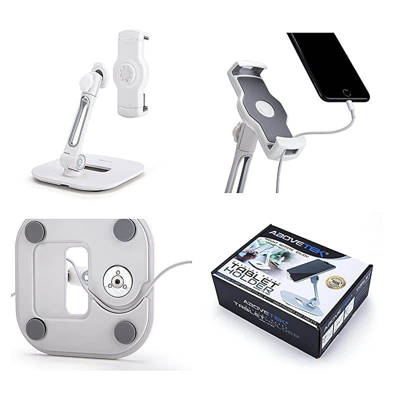 Stylish Aluminum Tablet Stand Cell Phone Holder Folding 360&deg; Swivel iPad iPhone Desk Mount Holders fits 411 Display TabletSmartphones for Kitchen Bedside Office Table POS Kiosk Showroom