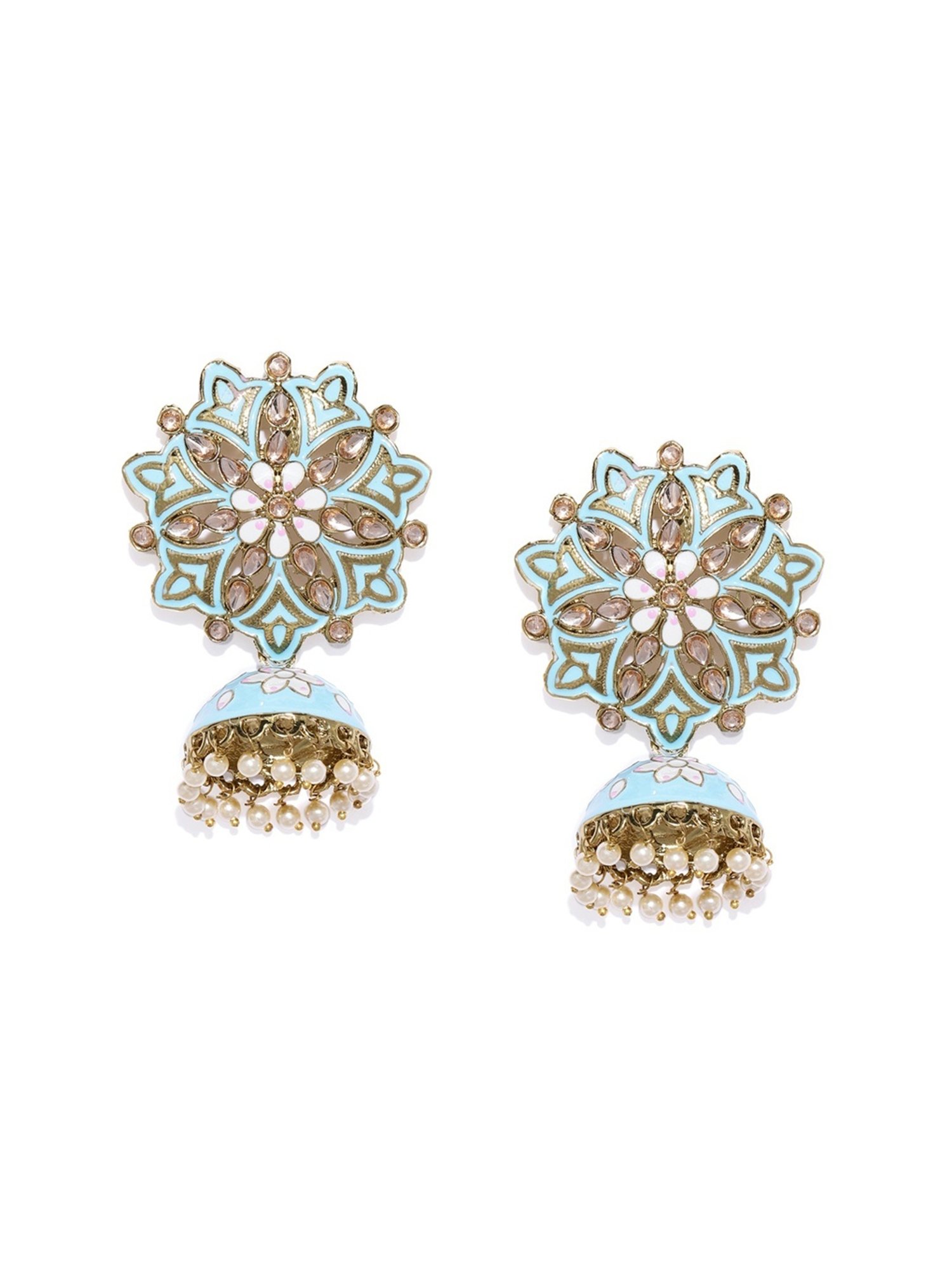 Zaveri Pearls Turquoise Blue Beautiful Enamelling Jhumki Earrings - ZPFK9129