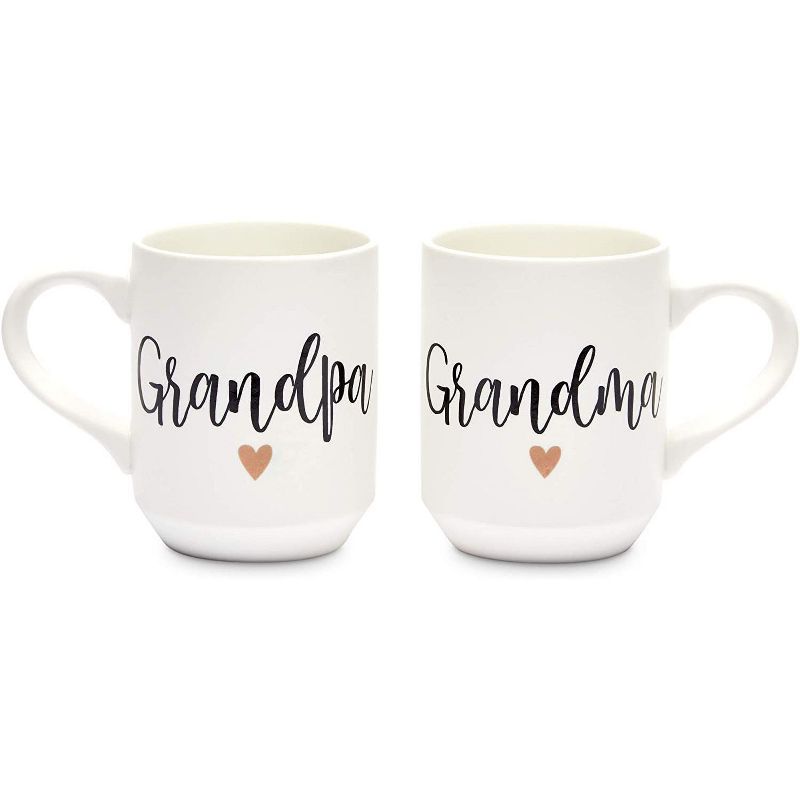Sparkle and Bash 2-Pack White Ceramic Coffee Mugs Tea Cups, Grandpa & Grandma