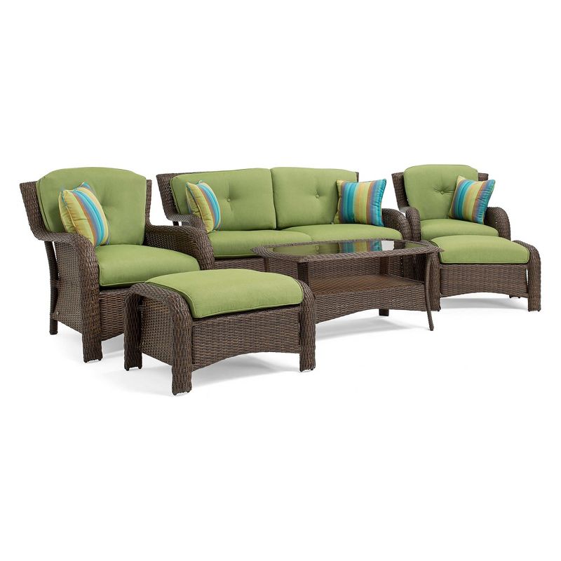La-Z-Boy Outdoor Sawyer 6pc Wicker Outdoor Seating Set with Sunbrella Spectrum Cilantro Cushion