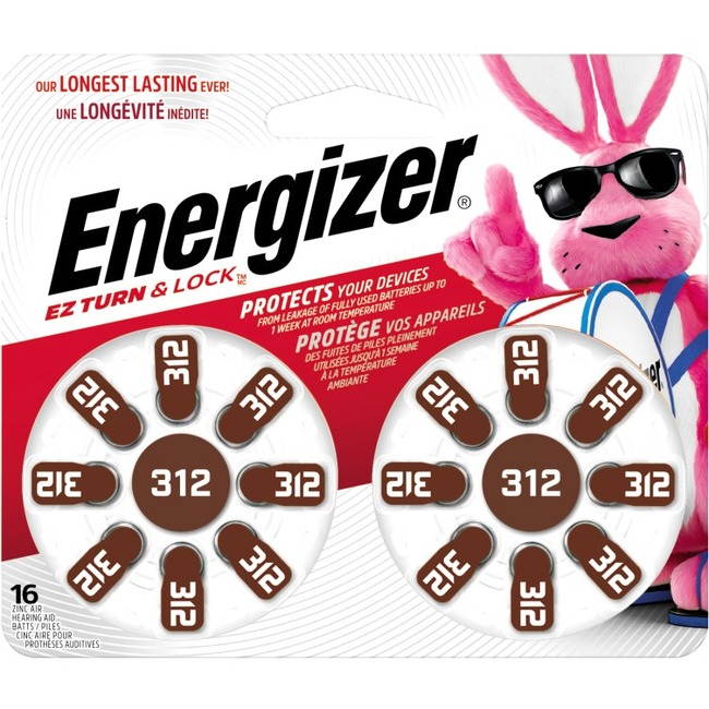 Energizer 312 Hearing Aid Batteries, 16 Per Pack, AZ312DP-16