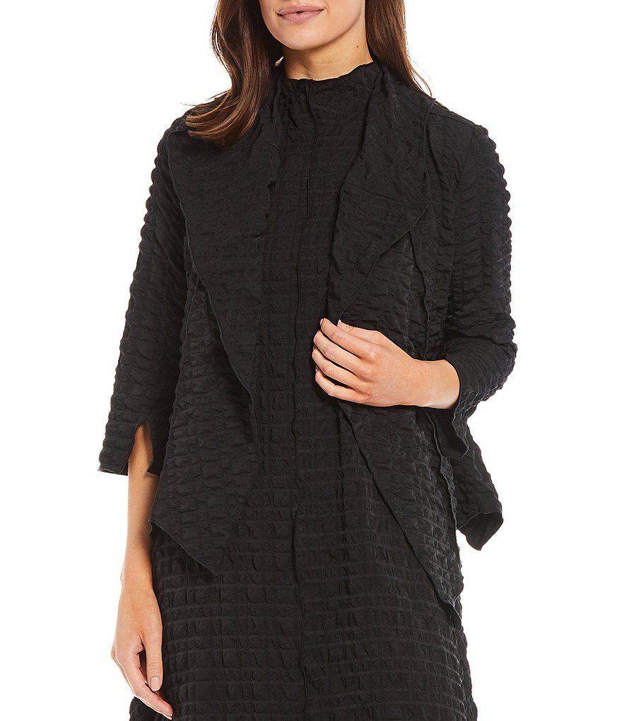 IC Collection Shawl Collar Open Front Asymmetric Hem 3/4 Sleeve Jacket