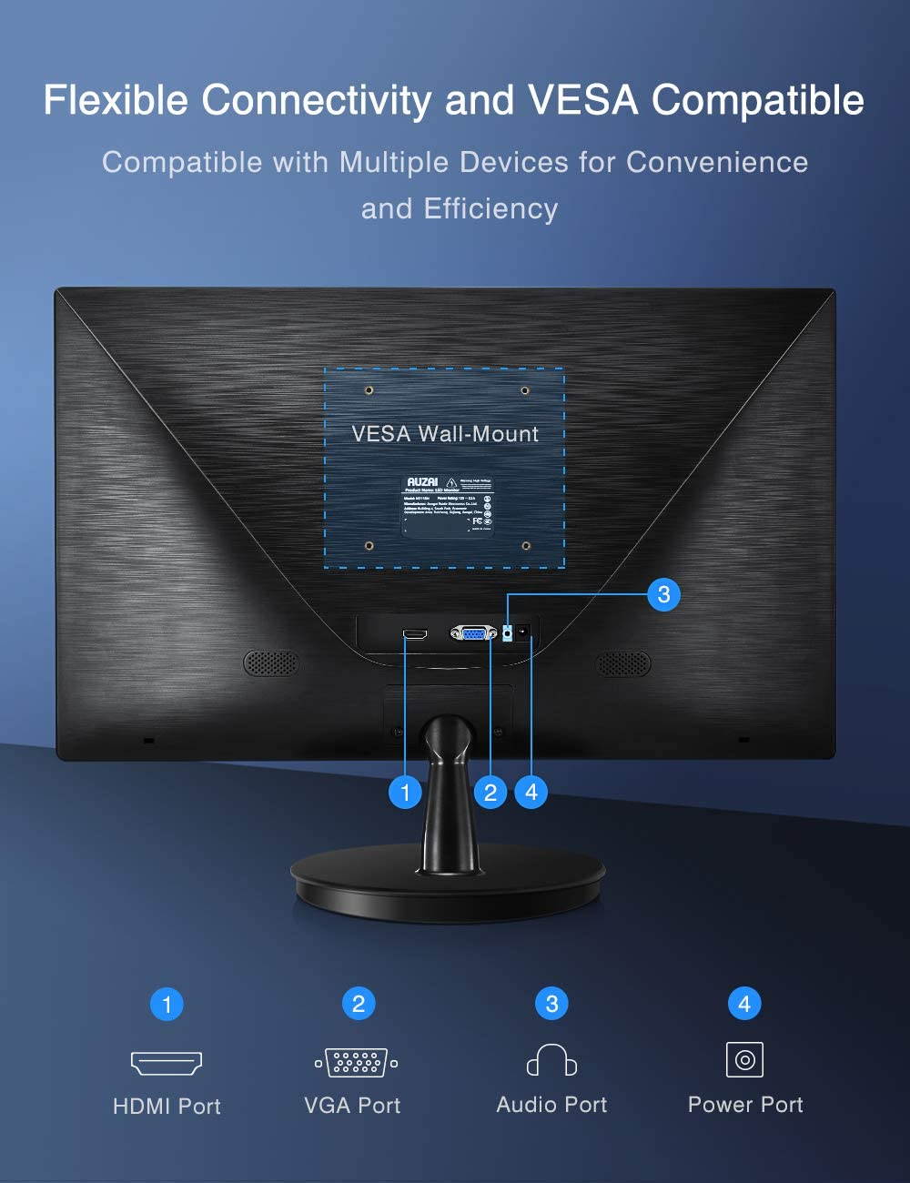 AUZAI 21.5 inch Computer Monitor, 1080p FHD LED Computer Monitor for Business 75Hz 5ms with VESA Mounting Eye Care Anti Glare Panel Tilt HDMI VGA Port, Black