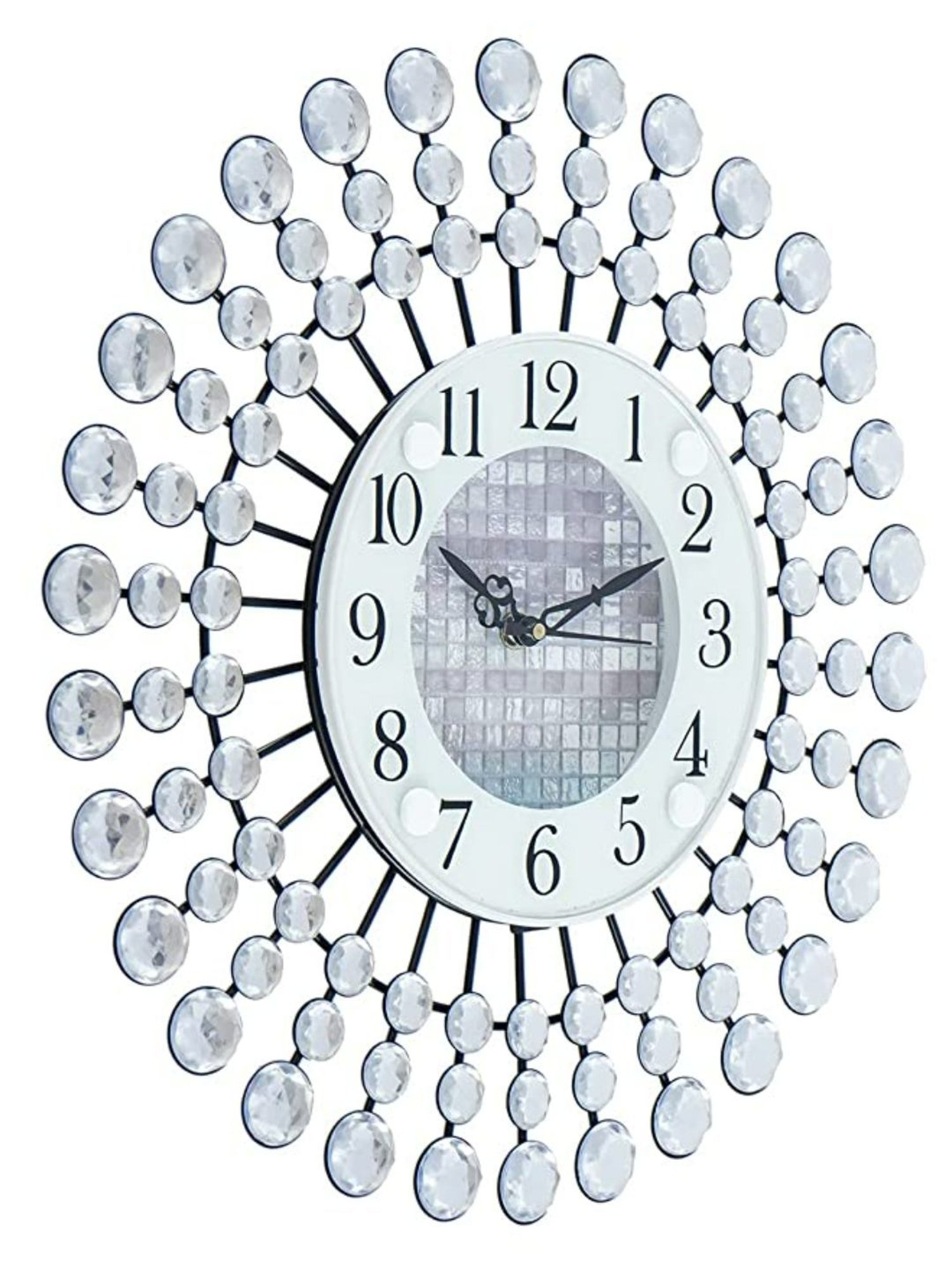 CHRONIKLE Round Embellished Silver Iron Wall Clock