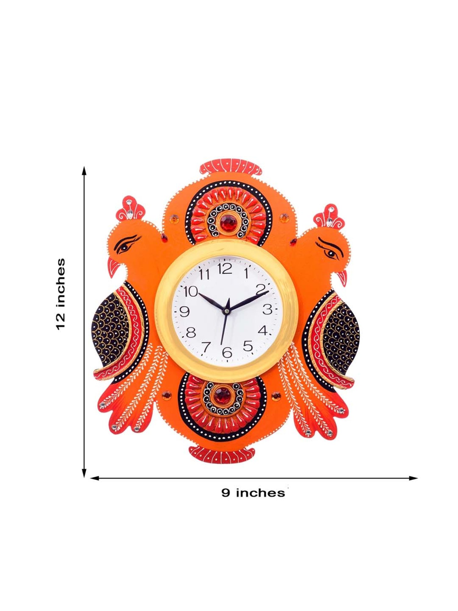 eCraftIndia Handcrafted Papier-Mache 2 Peacocks Decorative Wall Clock