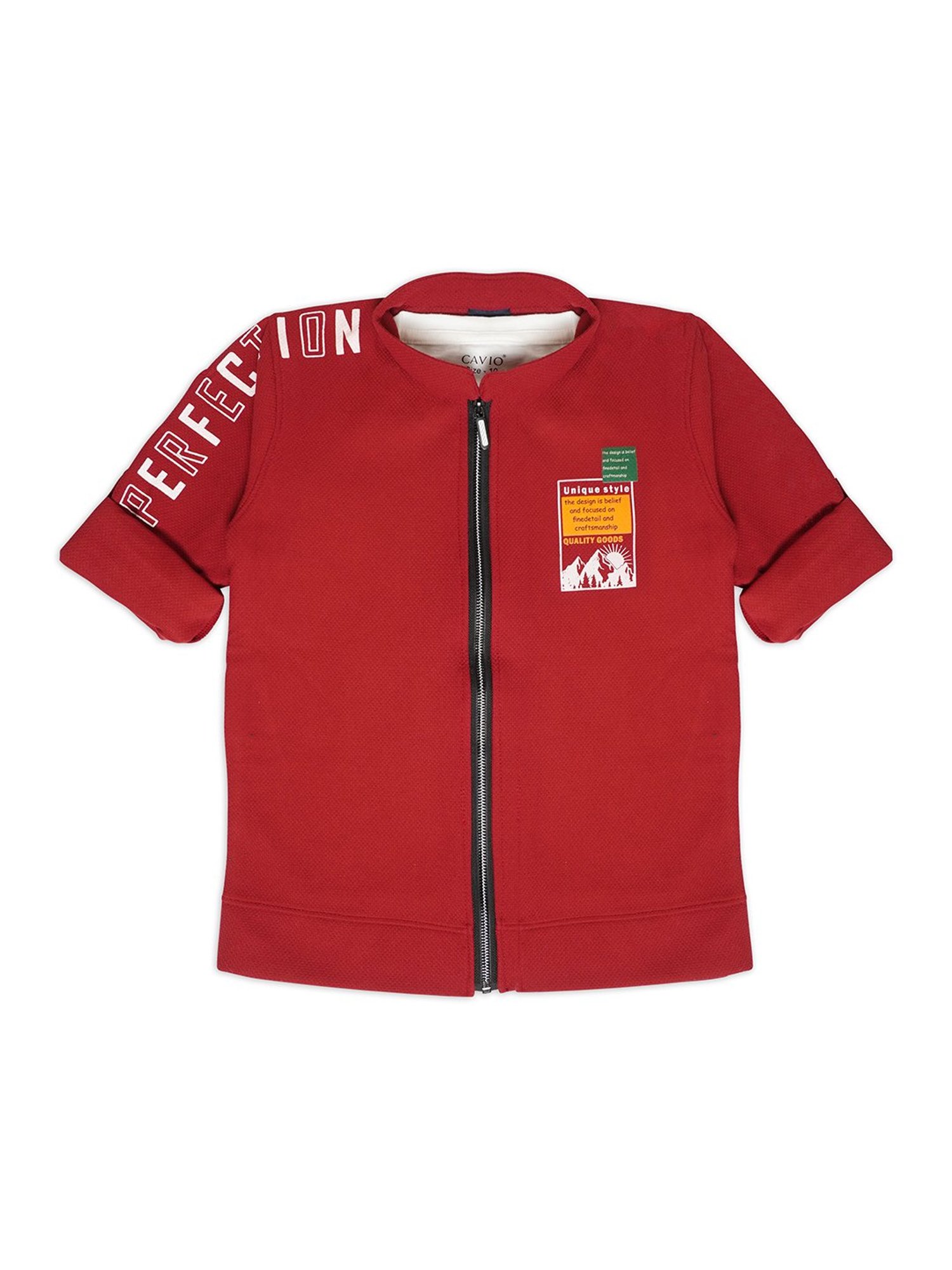 Cavio Kids Red & White Printed Full Sleeves Jacket with T-Shirt