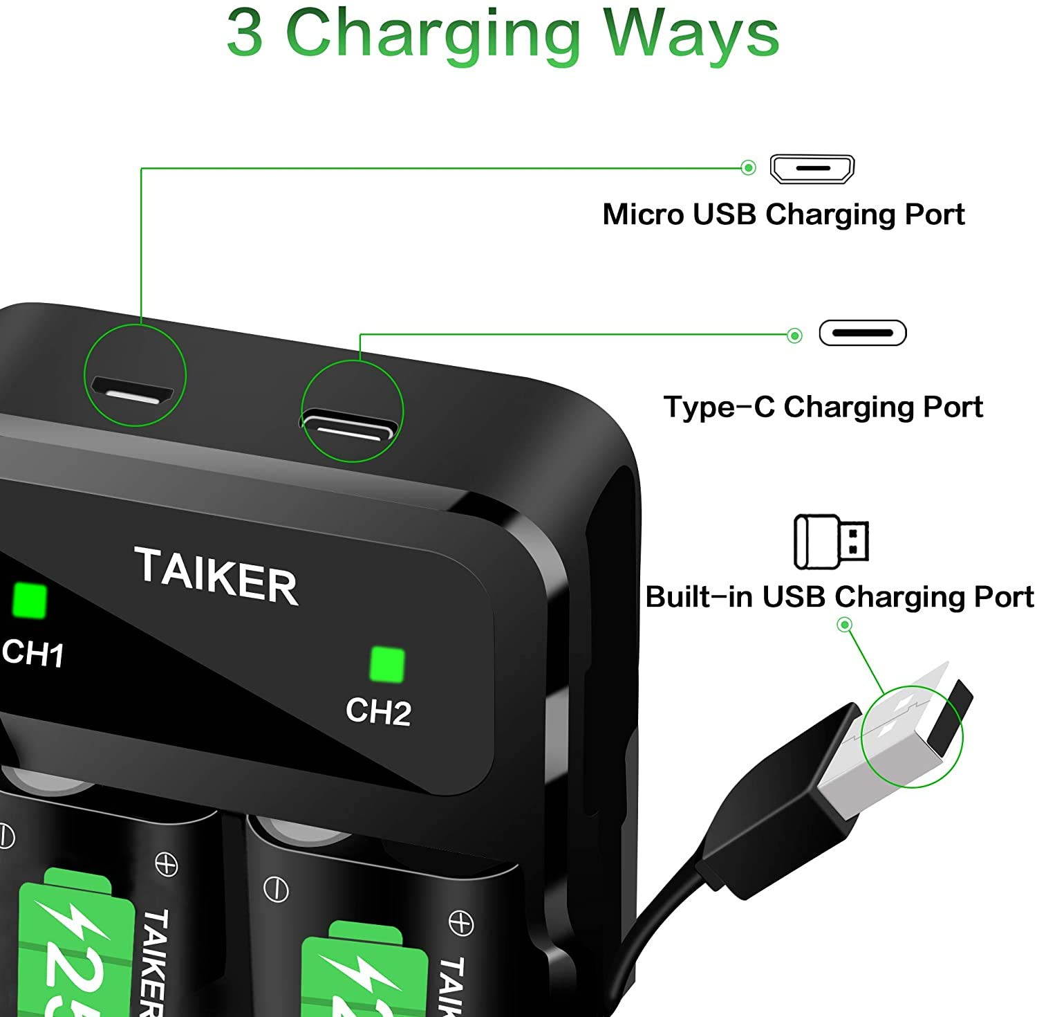 TAIKER Compatible with Xbox One Battery 3 Pack x 2550mAh Rechargeable Controller Battery and Charger for Xbox One/Xbox One S/Xbox One X/Xbox One Elite Wireless Controller