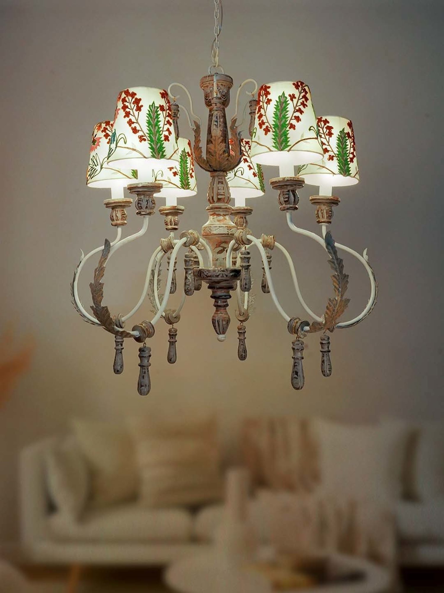 16" Glass/Metal Jasmine Tiffany Style Semi Flush Mount (Includes Energy Efficient Light Bulb) Cream - JONATHAN Y