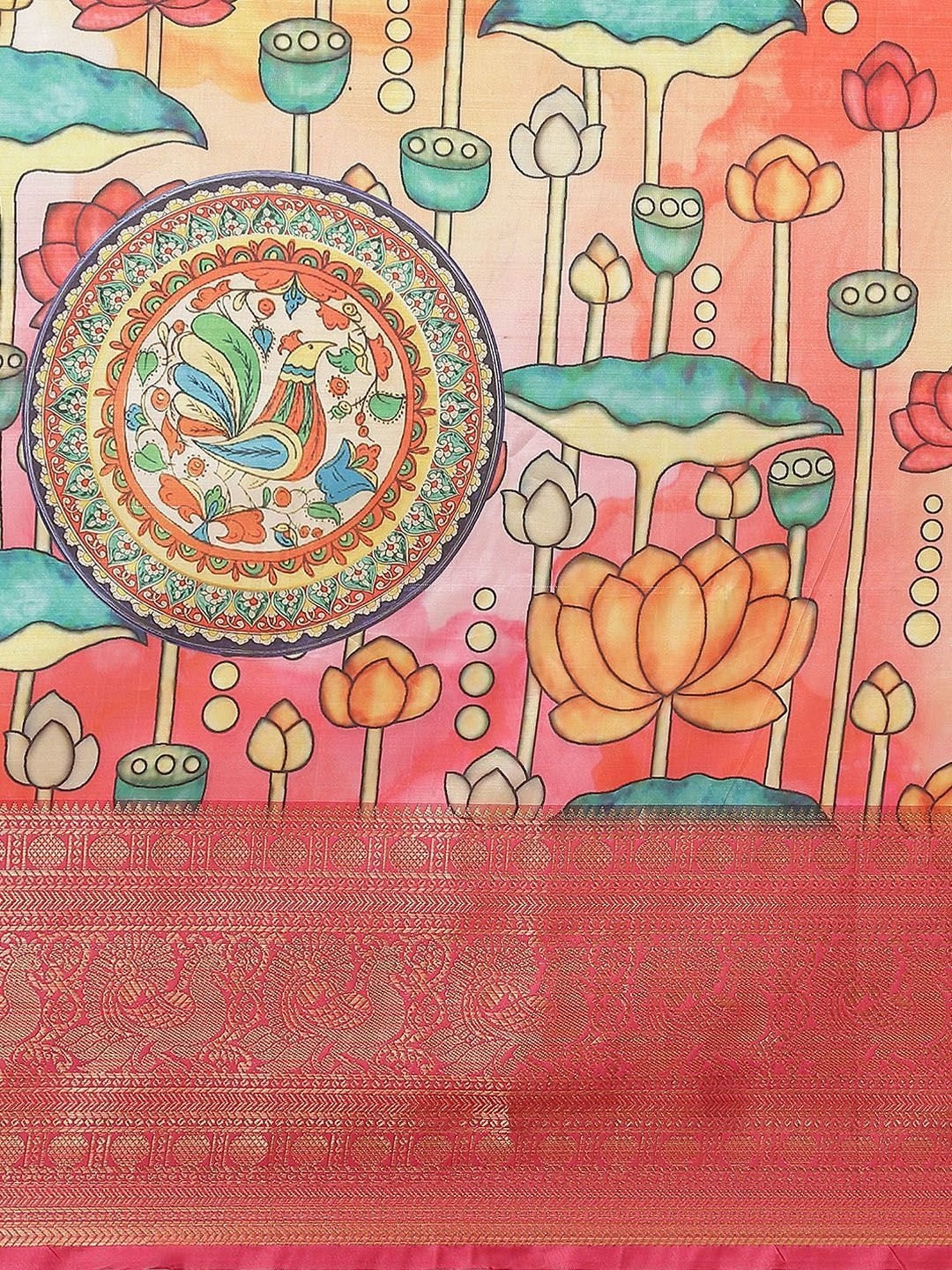 Silk Land Silk Multicolored Woven Saree With Unstitched Blouse