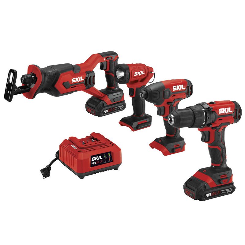 Skil CB739601 PWRCore 20 20V 4-Tool Combo Kit with (2) 2 Ah Lithium-Ion Batteries and Charger