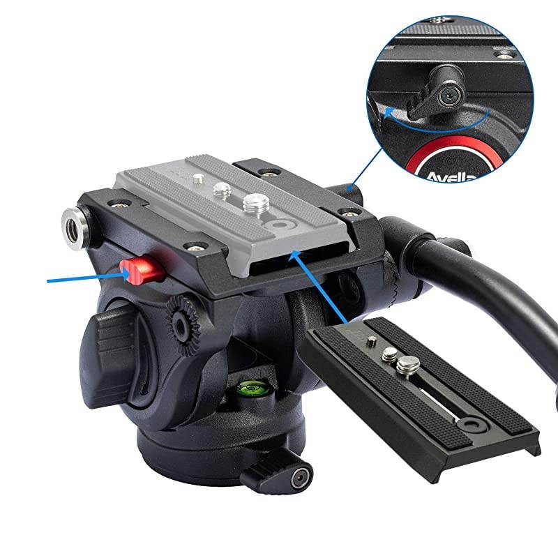V501 Video Camera Tripod Fluid Drag Pan Head for Canon Nikon Sony Olympus Panasonic DSLR Camera, with 3/8" and 1/4" Mounting Screw