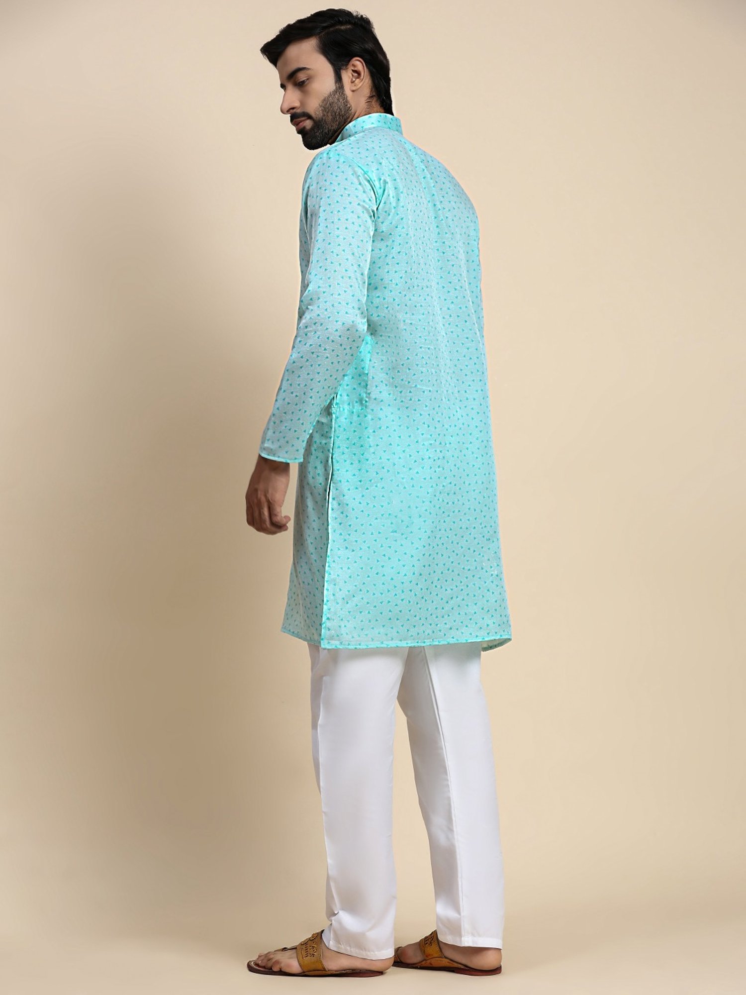 Pro-Ethic Style Developer Blue & White Cotton Regular Fit Printed Kurta Bottom Set