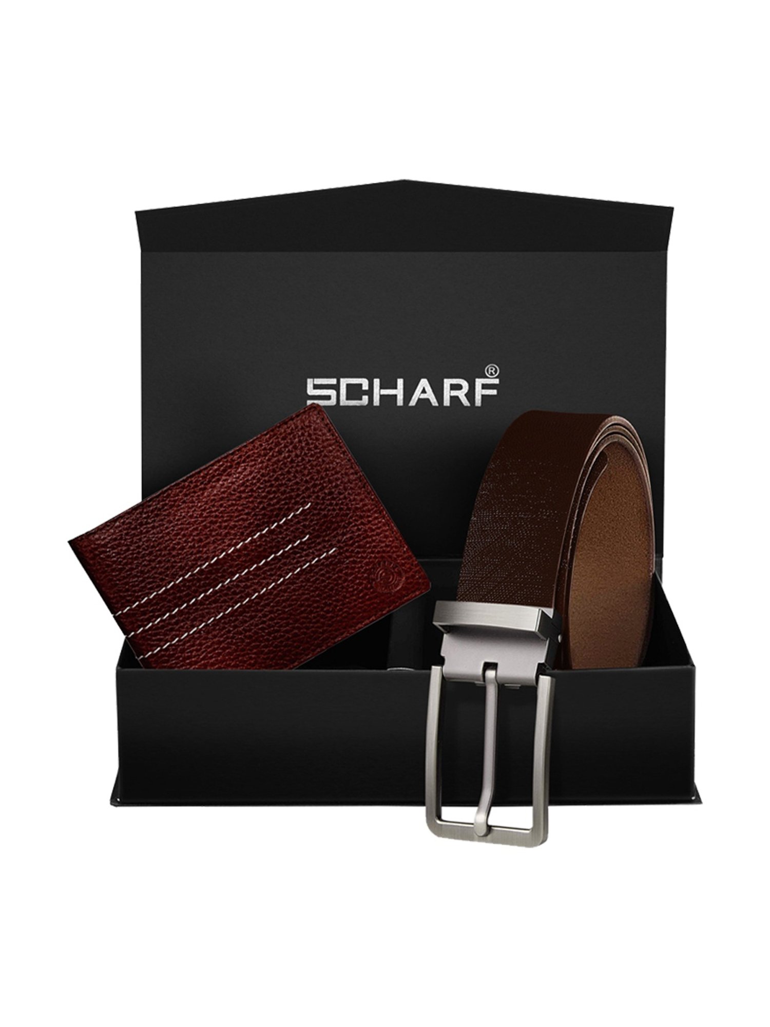 Scharf Brown Leather Set Of Waist Belt And Wallet For Men