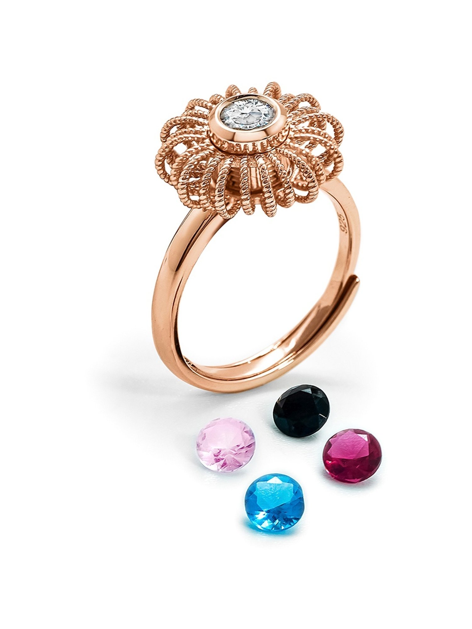 Silberry 92.5 Sterling Silver Rose Gold Colour Bloom Ring