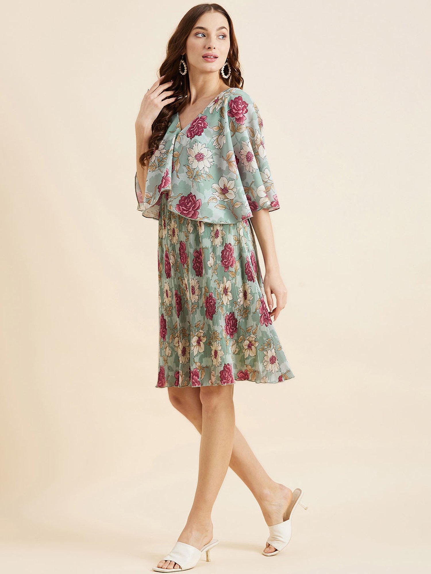 PANIT Green Floral Print Ethnic Dress