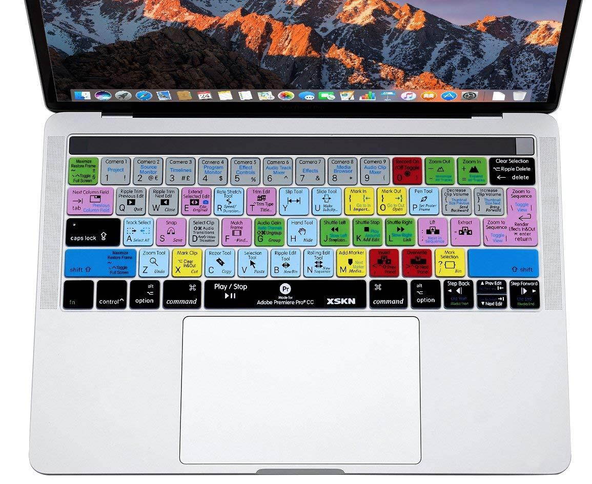 XSKN Adobe Premiere English Shortcut Silicone Keyboard Skin Cover for 2016 Touch Bar MacBook Pro 13 (A1706) & MacBook Pro 15 (A1707), US EU Layout