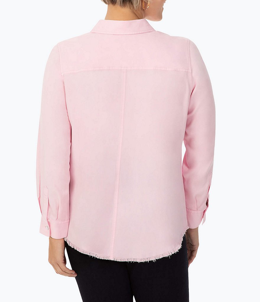 Foxcroft Plus Size Haven Frey Hem Tencel Point Collar Neck Long Sleeve Shirt