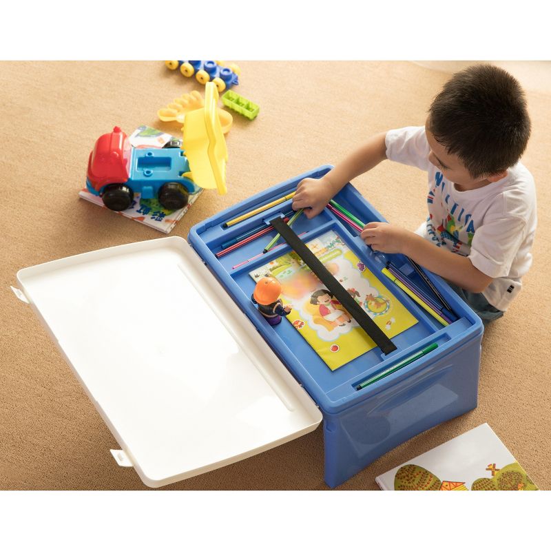 Basicwise Kids Portable Fold-able Plastic Lap Tray, Blue and White