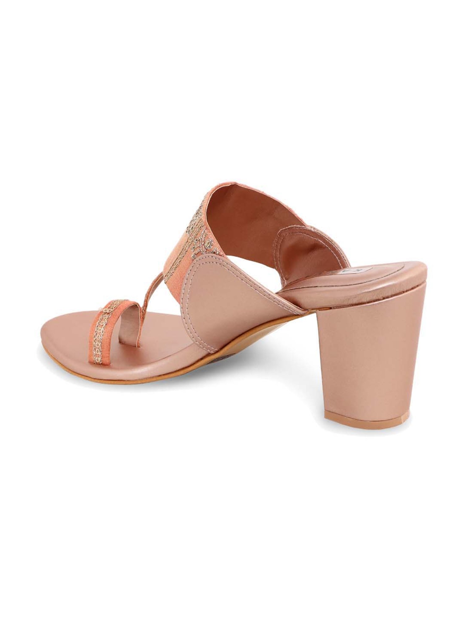 KANVAS Women's Desi Embroidery Peach Toe Ring Sandals