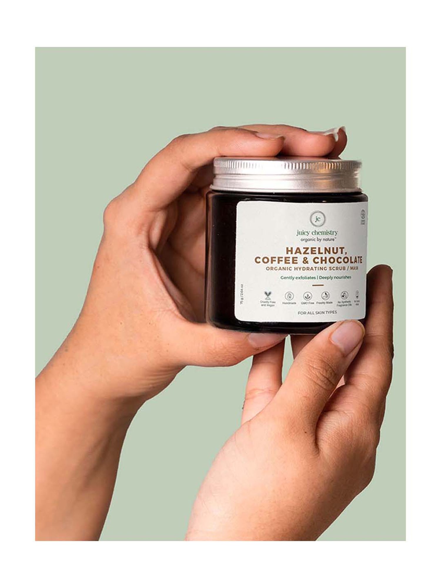 Juicy Chemistry Organic Hazelnut Coffee & Chocolate Hydrating Face Scrub - 75 gm