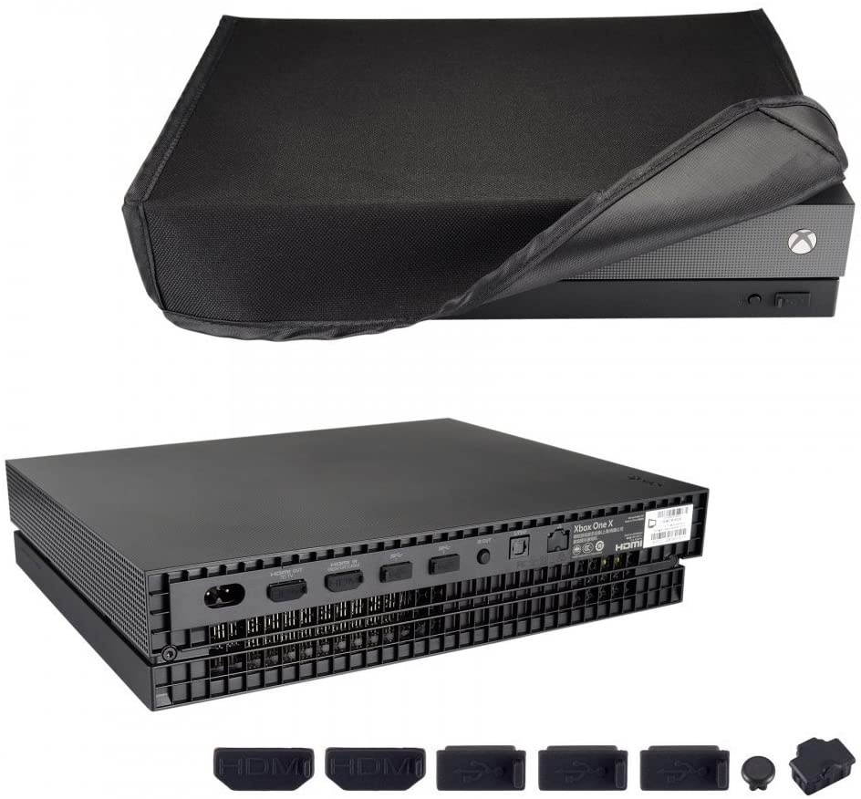 eXtremeRate Horizontal Dust Cover for Xbox One X Project Scorpio Console, Soft Neat Lining Dust Guard, Silicone Dust Stopper Plug Cover Set for Xbox One X