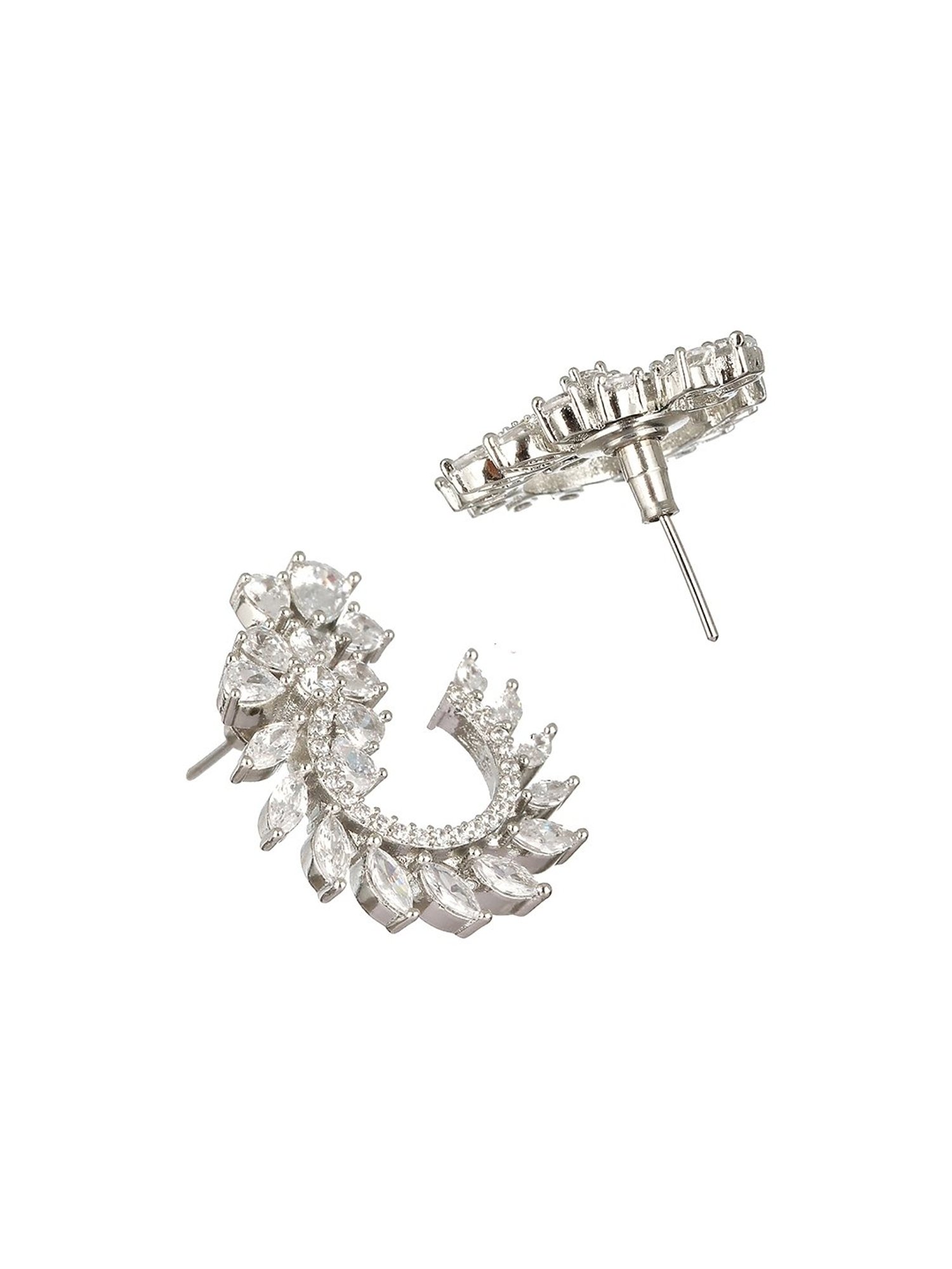 Saraf RS Jewellery Silver Toned CZ Studded Hoop Studs earrings