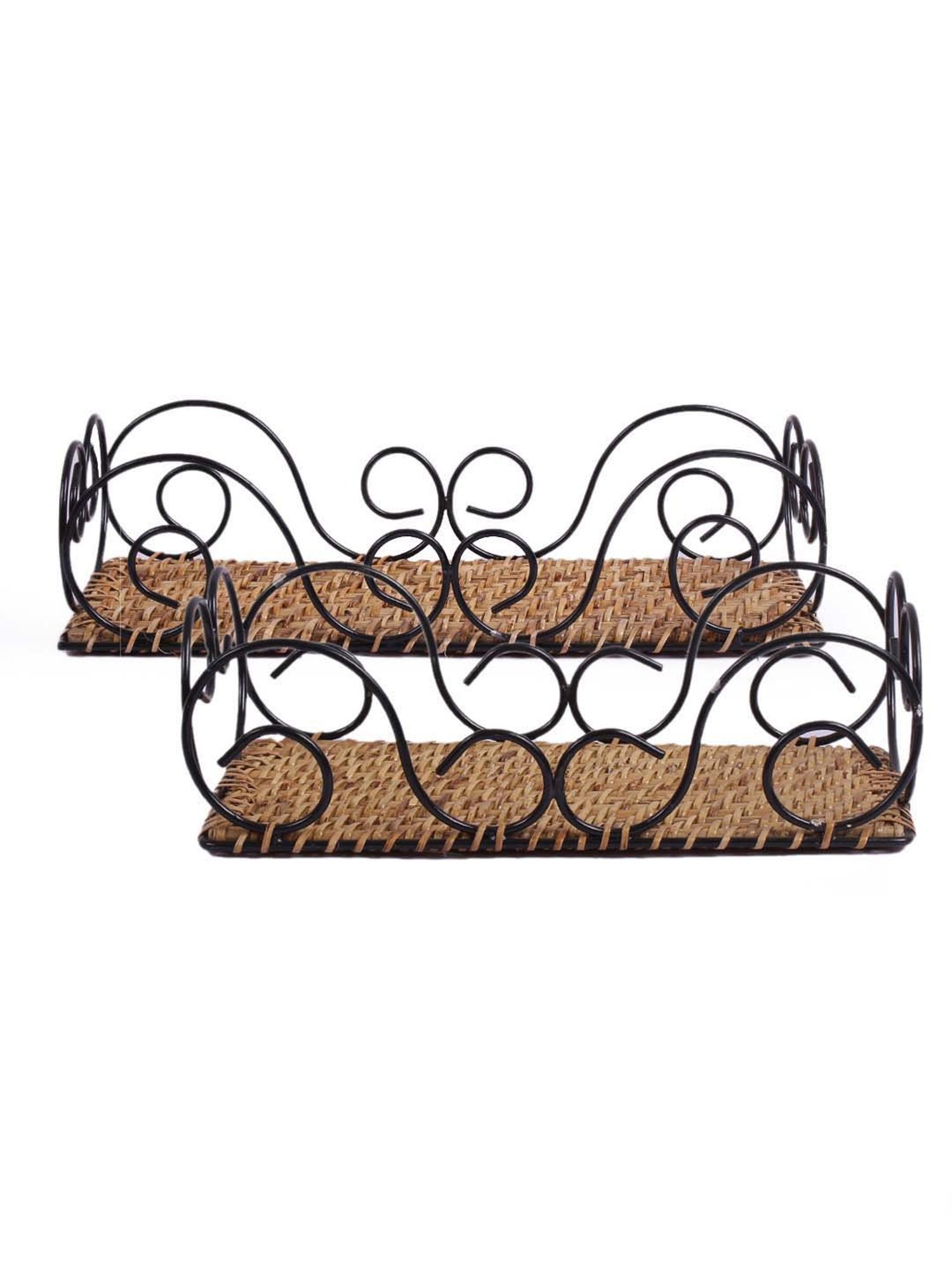 VarEesha Beige Bamboo Wicker Curvy Multipurpose Baskets - Set of 2