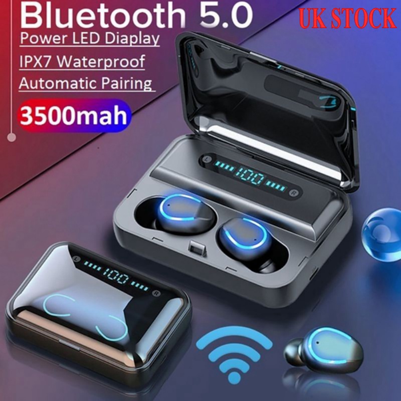 Bluetooth 5.0 Wireless Earbuds with Wireless Charging Case IPX7 Waterproof TWS Stereo Headphones in Ear Built in Mic Headset Premium Sound with Deep Bass for Sport,Black