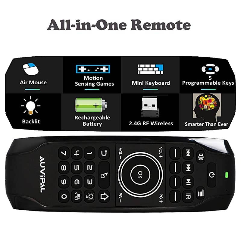 G9 Backlit 24GHz Wireless Air Mouse Remote with QWERTY Keyboard 5 Programmable Keys and Buildin Rechargeable Battery for Nvidia Shield Android TV Box Kodi PC Raspberry Pi PS4 and More