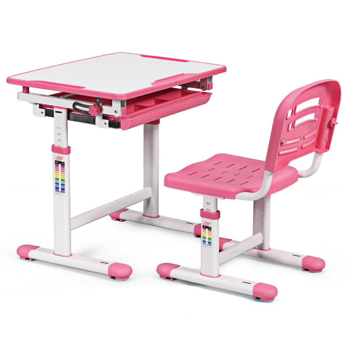 Height Adjustable Children&rsquo;s Desk Chair Set Multifunctional Study Drawing Pink