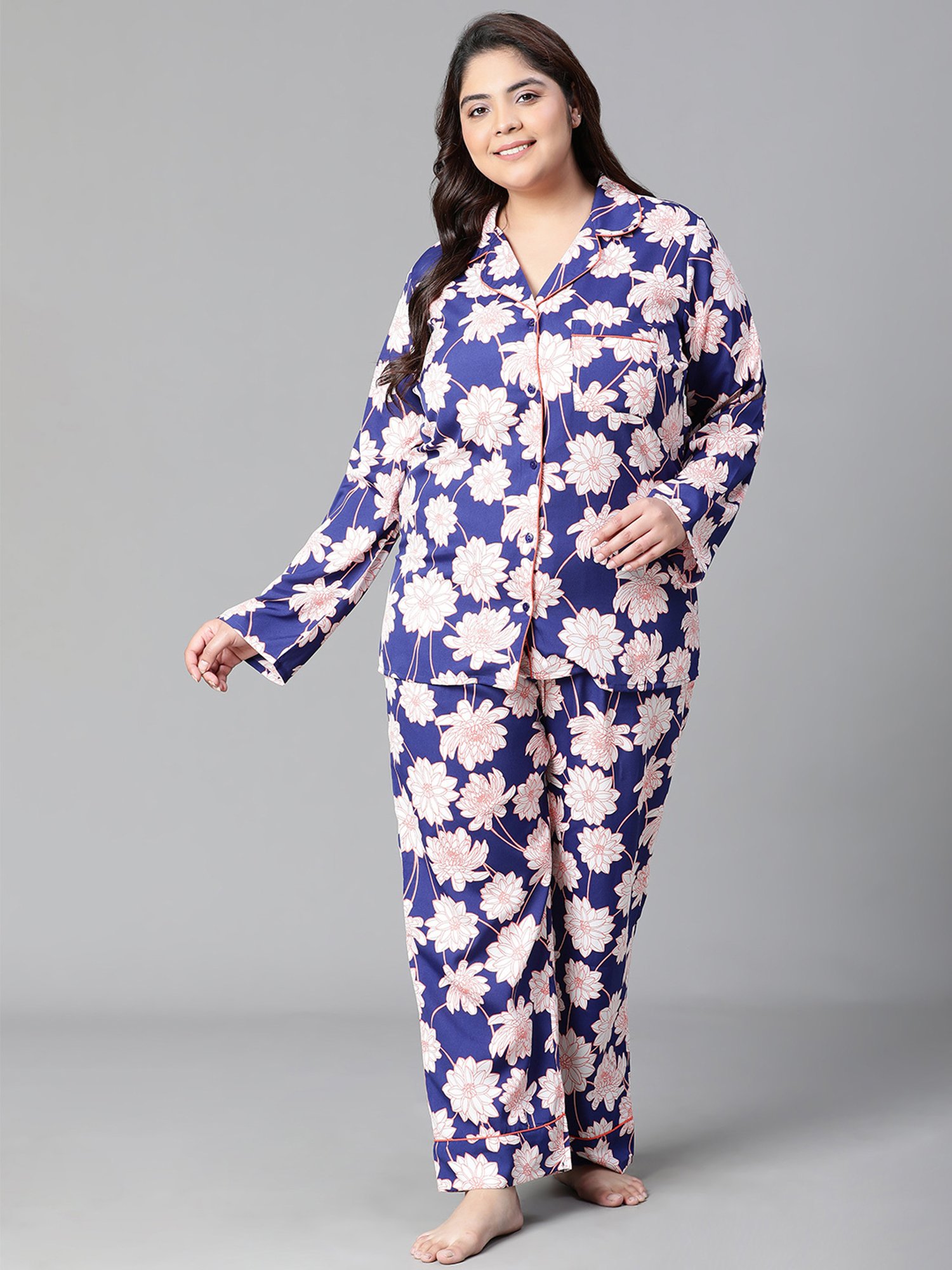 Oxolloxo Blue Floral Print Night Shirt