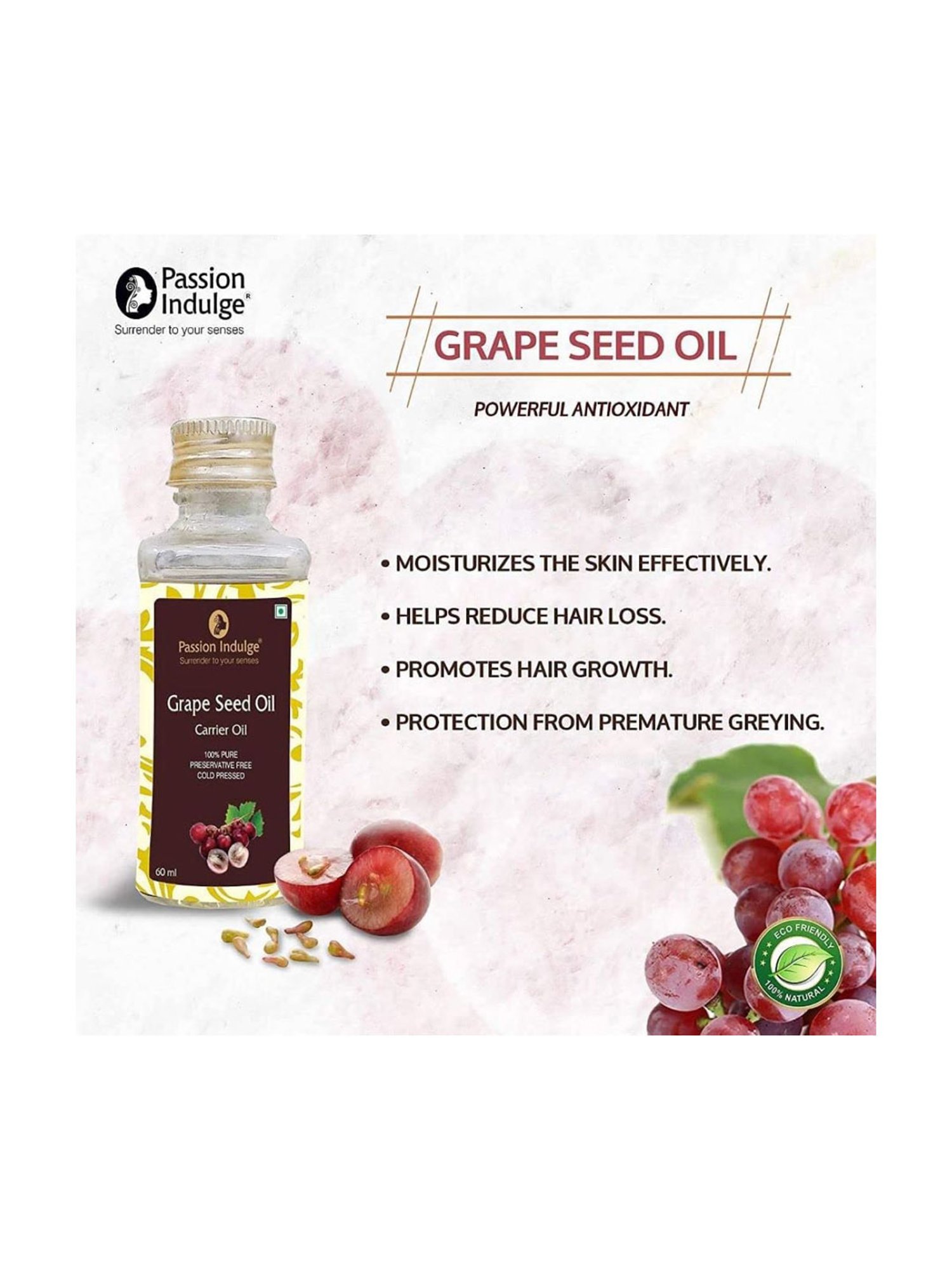 Passion Indulge Natural Grapeseed Carrier Oil - 60 ml