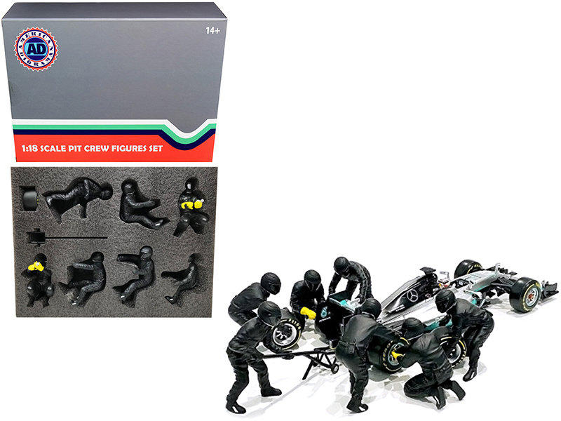 Formula One F1 Pit Crew 7 Figurine Set Team Blue for 1/43 Scale Models by American Diorama