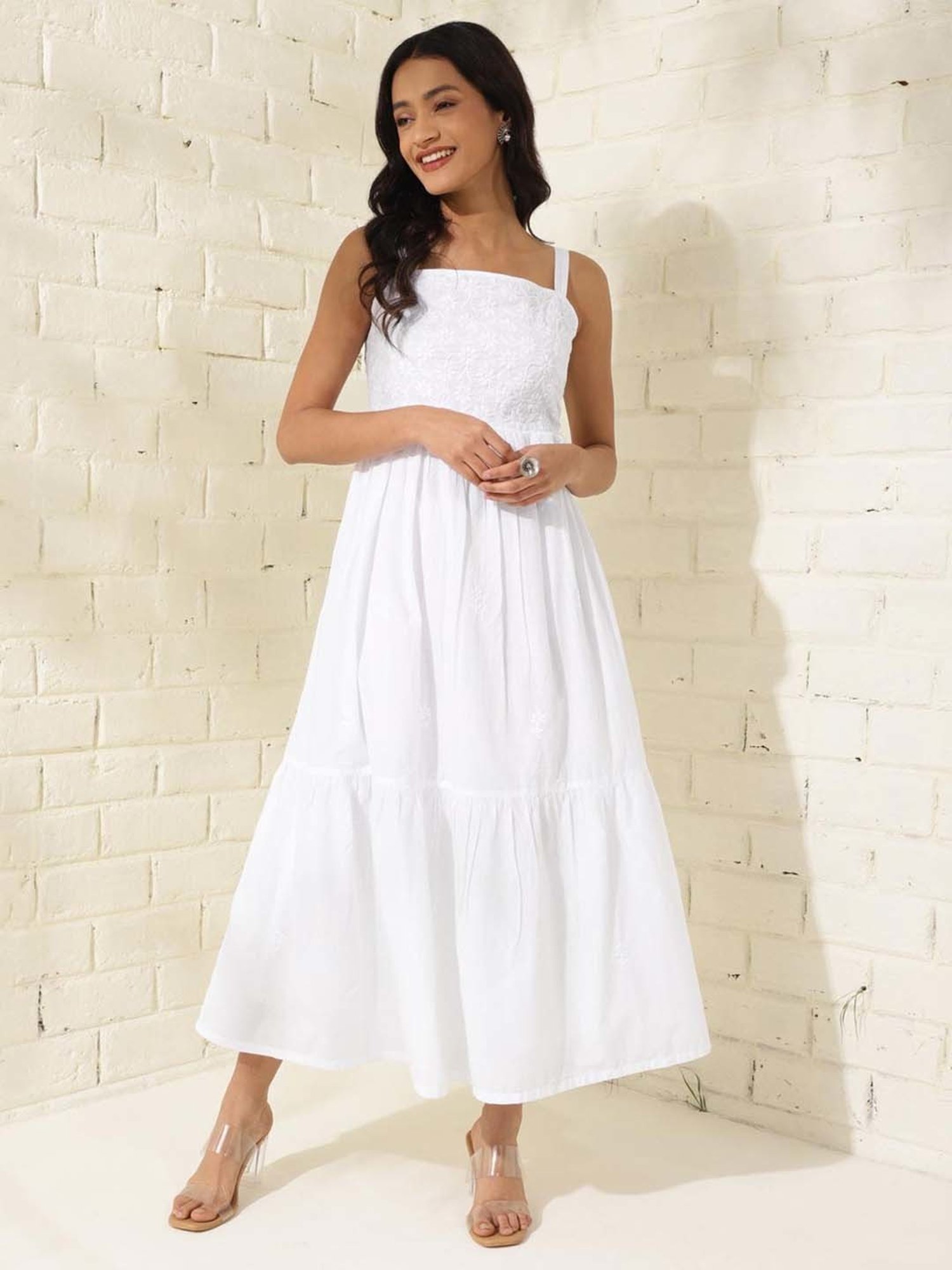 Saffron Threads Black Cotton Floral Print Ethnic Dress