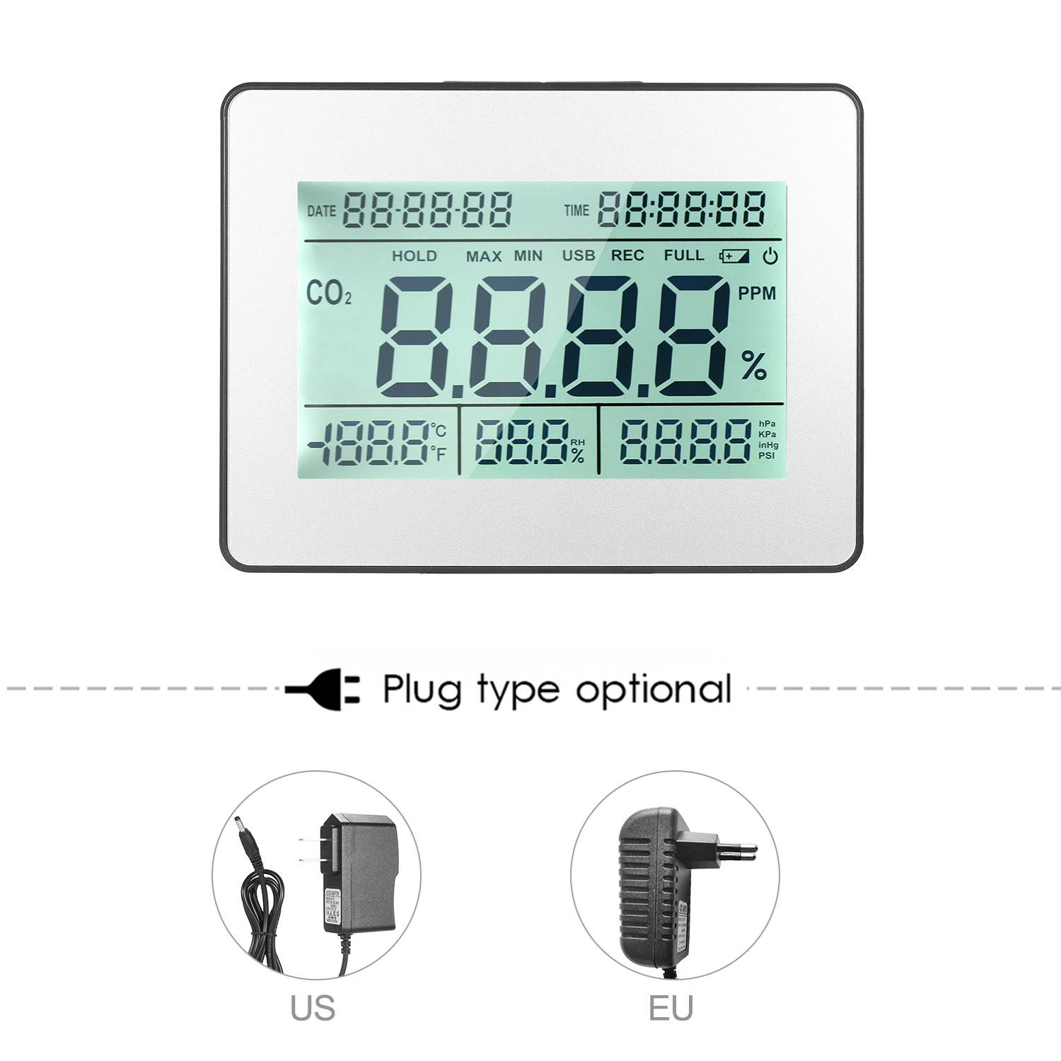 Carbon Dioxide Detector Air Quality Monitor with Data Logging Clock Function 5.5-inch Large  Wall Mountable CO2 Detector