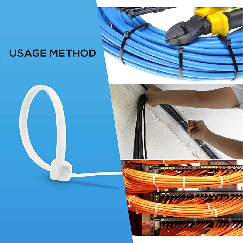 Zip Ties  10 Inches Nylon 66 Heavy Duty 50LB Tensile Industrial Strength UV Resistant Adjustable Durable Self Locking Cable Tie for Home Office Garden Garage Workshop White 100 Packs