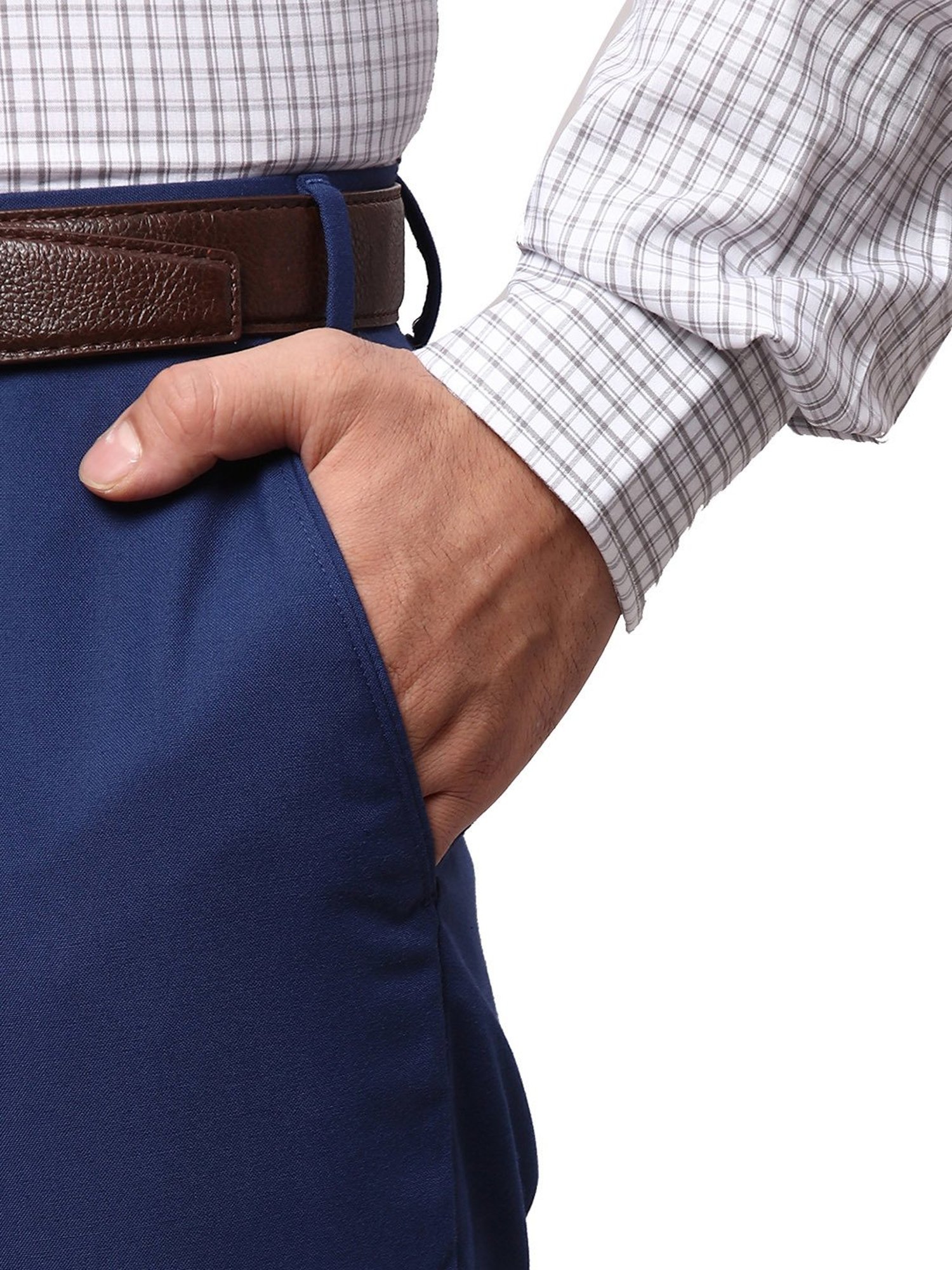 Park Avenue Dark Blue Regular Fit Flat Front Trousers