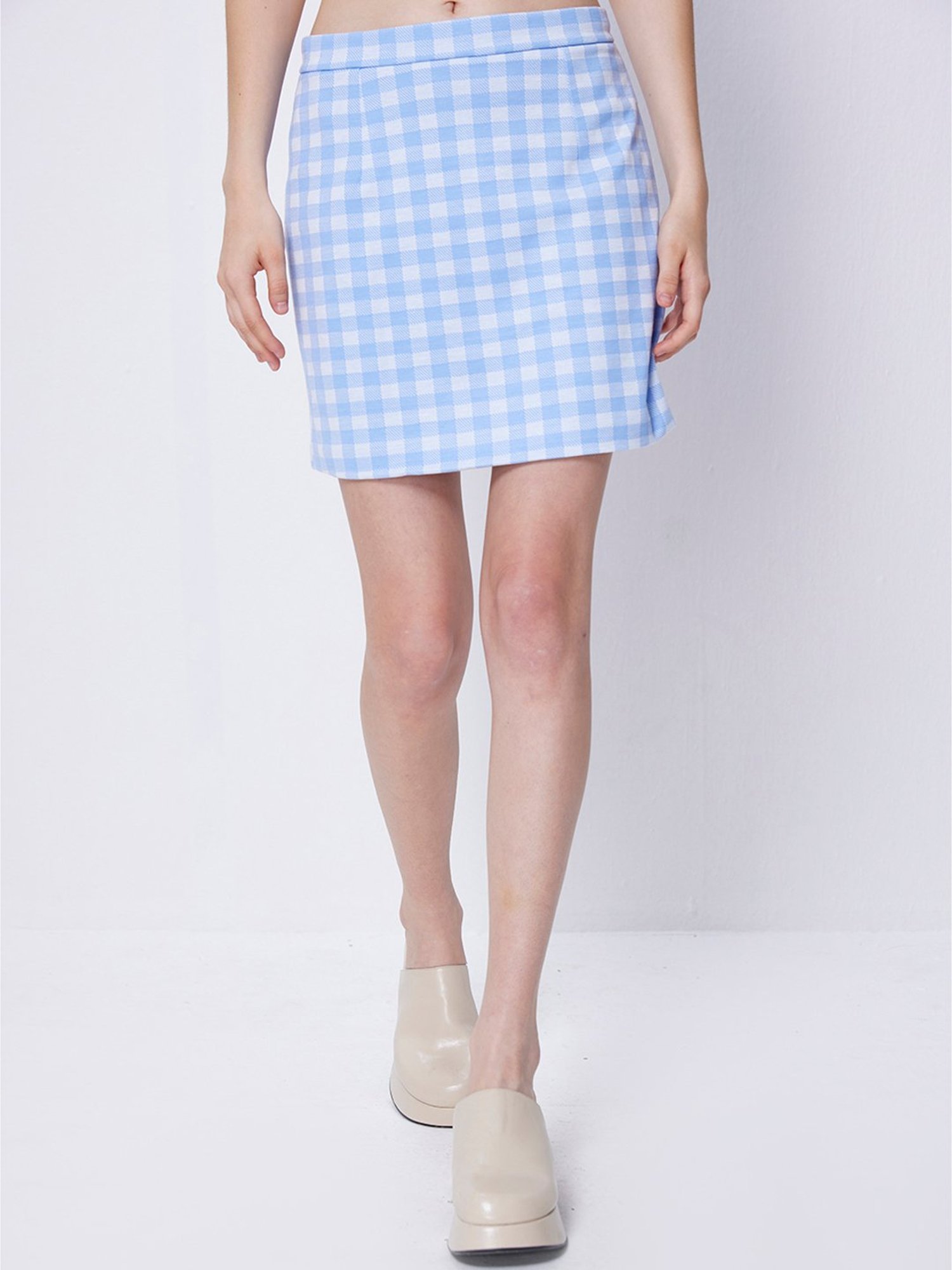 Cover Story Blue Check A-Line Mini Skirt
