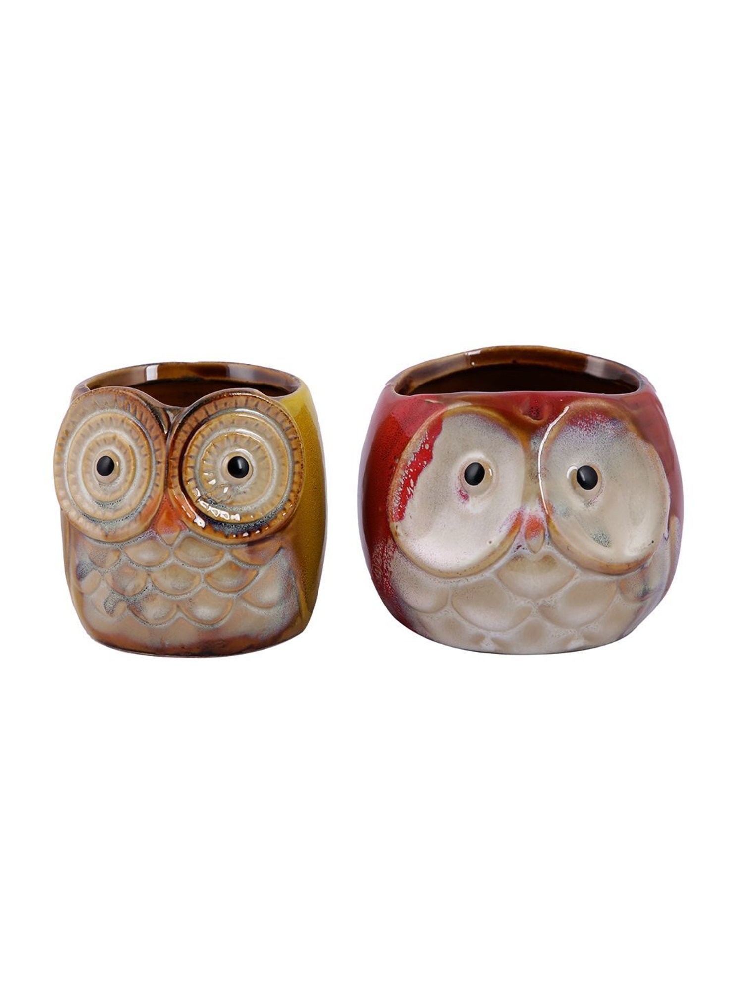 Tayhaa Multicolor Ceramic Small Size Owl Planter - Set of 2