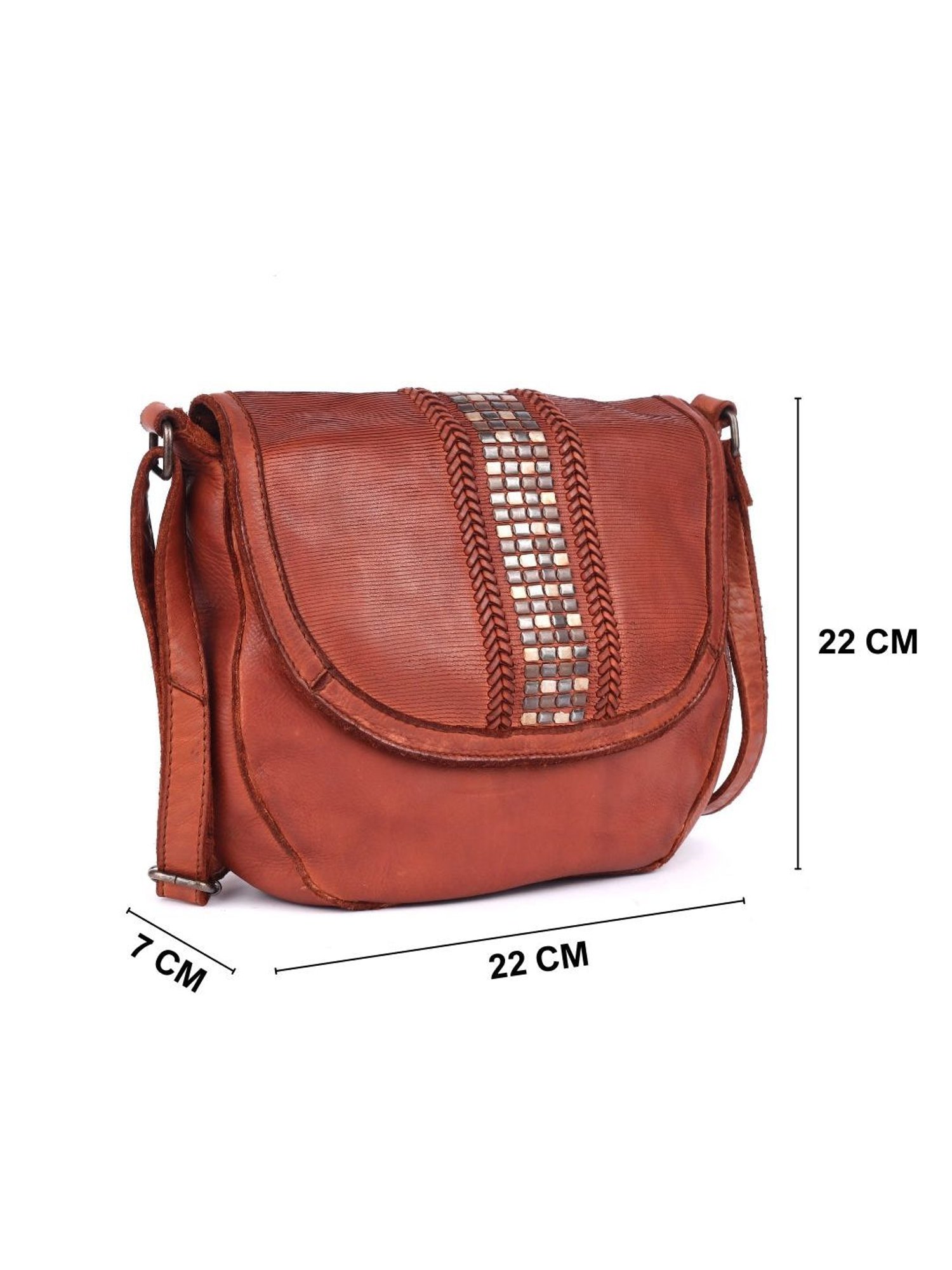 KOMPANERO Estelle Cognac Embellished Medium Sling Handbag